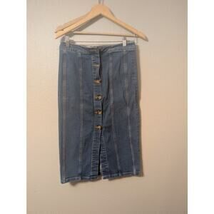 Pilcro Womens Denim Button Front Midi Skirt‎ Size 4 Blue A Line Pockets Stretch
